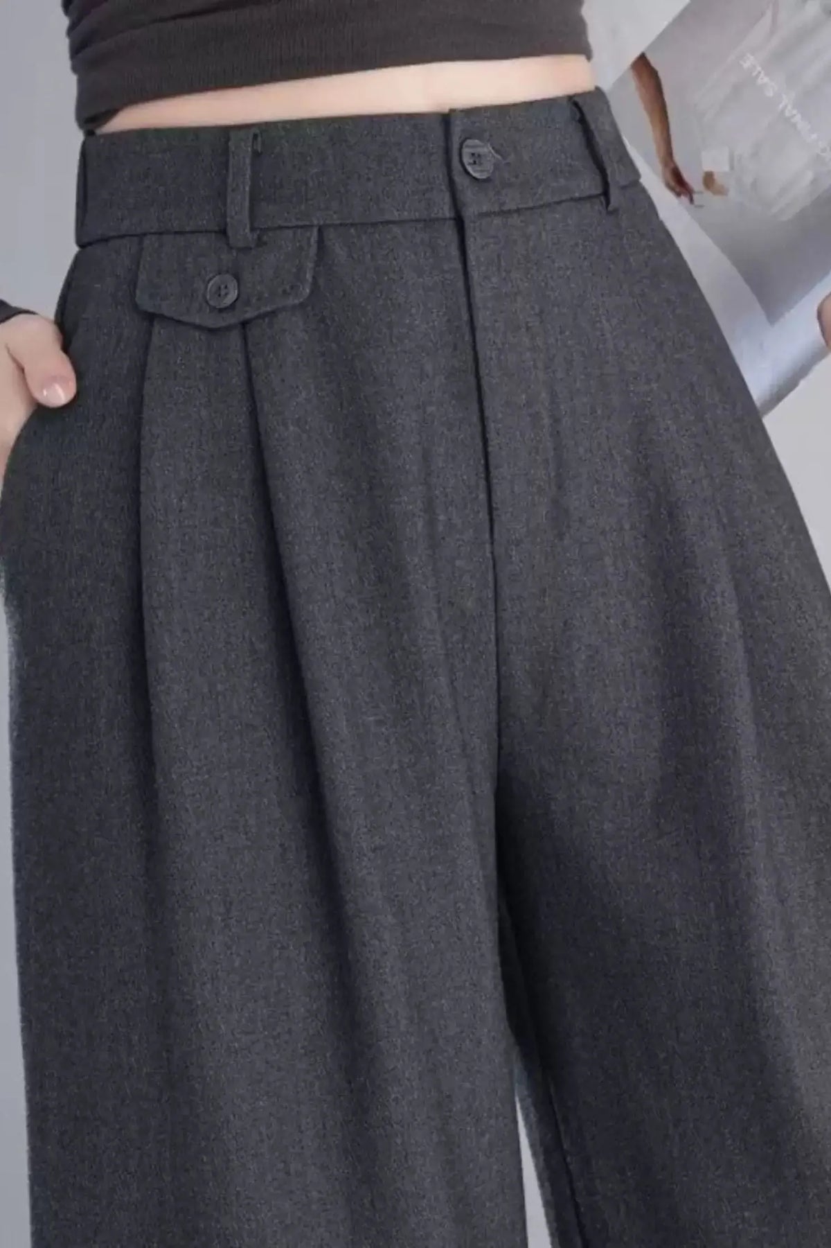 Wide leg autumn gray pants 6226