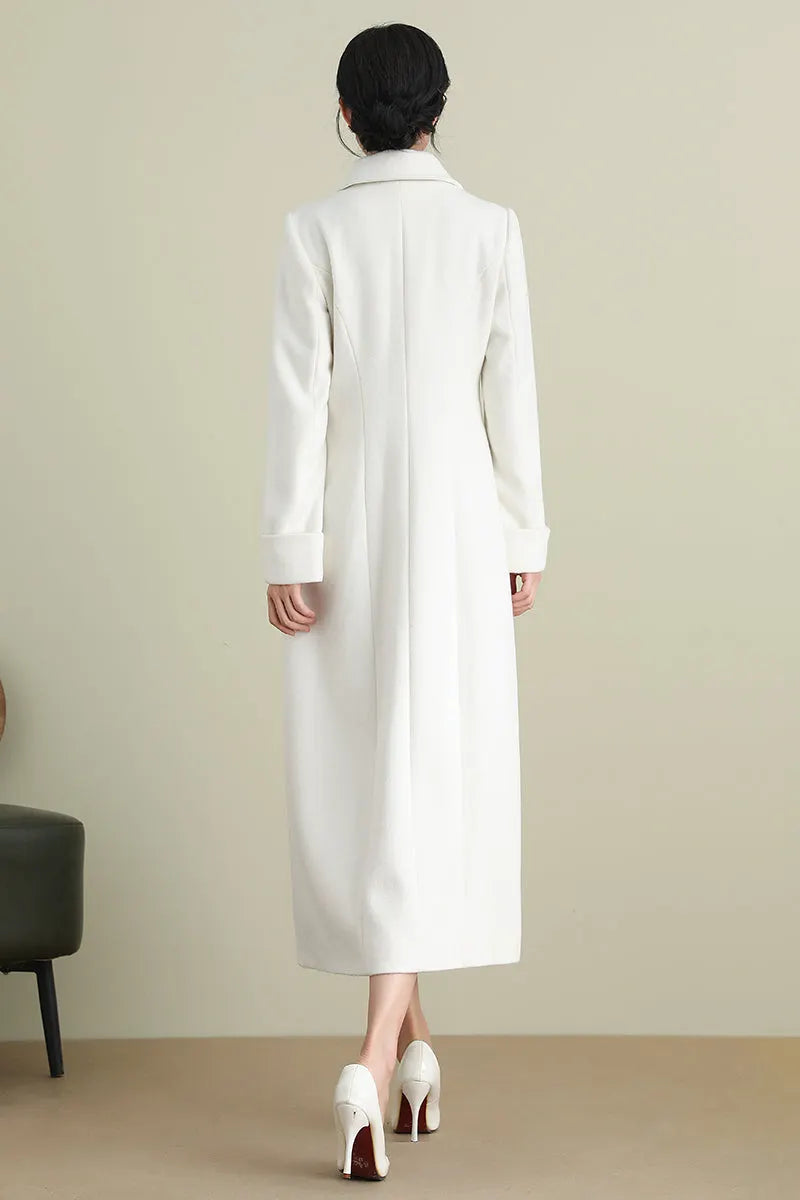 Xiaolizi White Long Wool Coat for Women – Handmade Double Breasted Winter Wedding Coat 3903