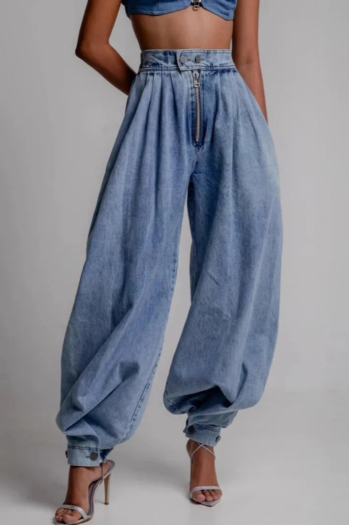 High Waist Zip Jogger Jeans