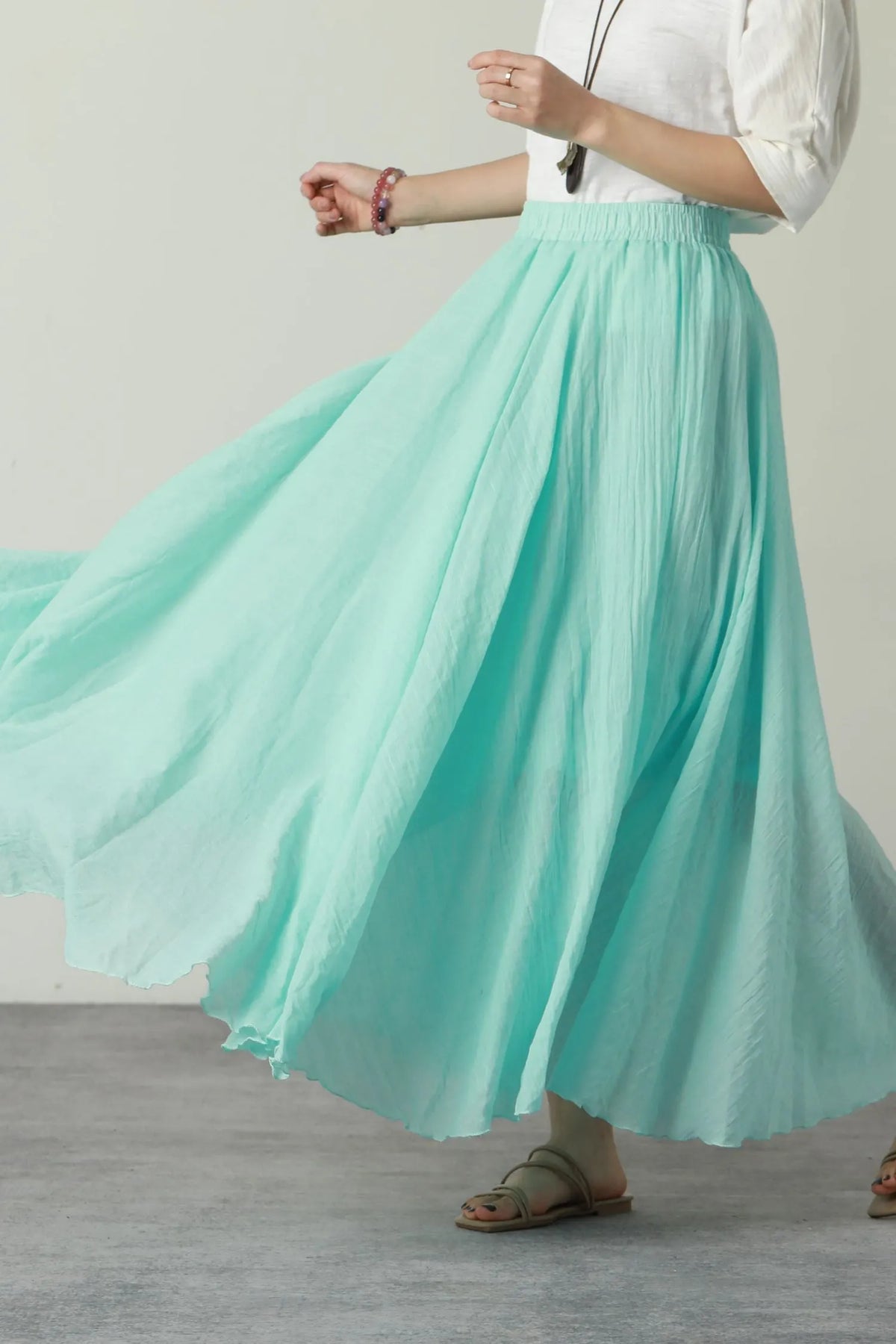 Summer swing long linen skirt women 6178