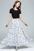 Printed Chiffon Maxi Skirt - Elastic Waist, Swing Silhouette 3608