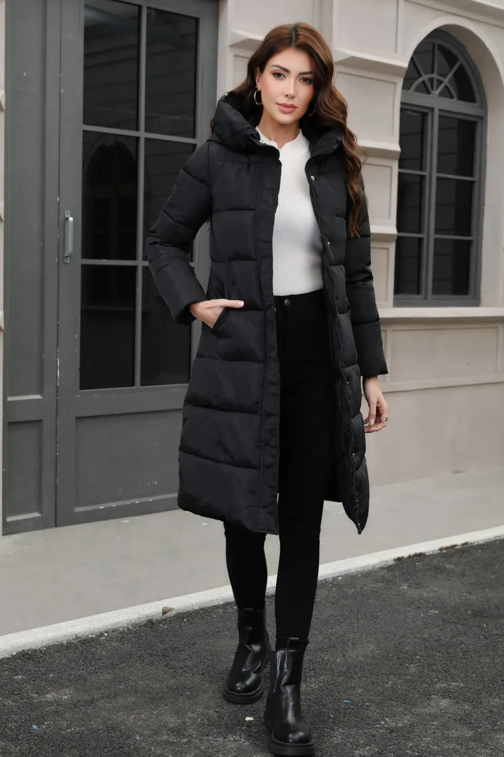Plus Size Hooded Longline Puffer Coat