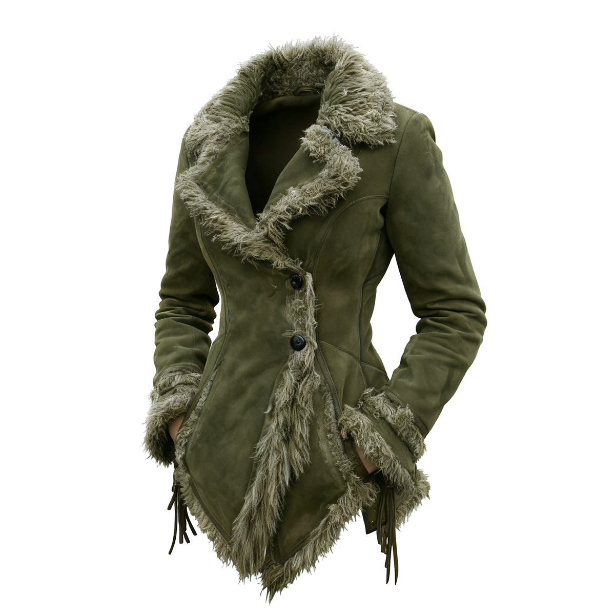 Women's Vintage Suede Coat Fur Collar Lapel Coat Beggar Style Coat