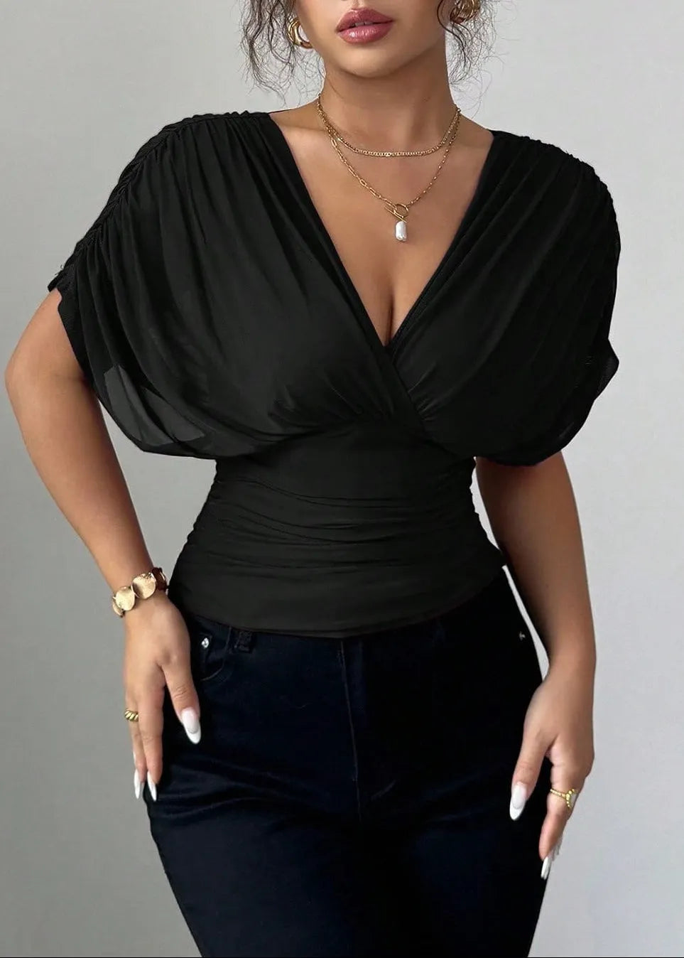 Deep V Tie Back Short Sleeve T-shirt