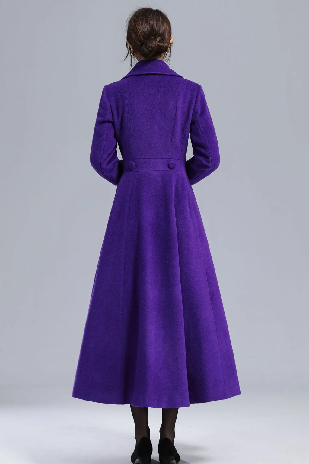 Purple Wool Coat - Vintage Double-Breasted Fit-and-Flare Overcoat 3237