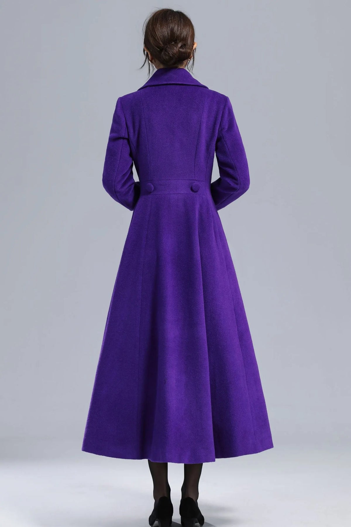 Purple Wool Coat - Vintage Double-Breasted Fit-and-Flare Overcoat 3237