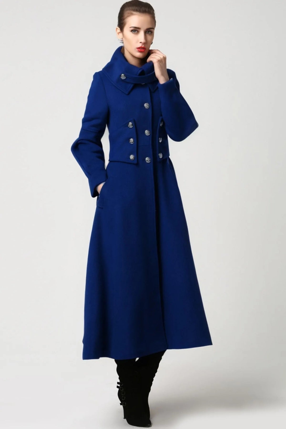 Army Green Wool Coat - Elegant Military-Inspired Maxi Long Coat 1118