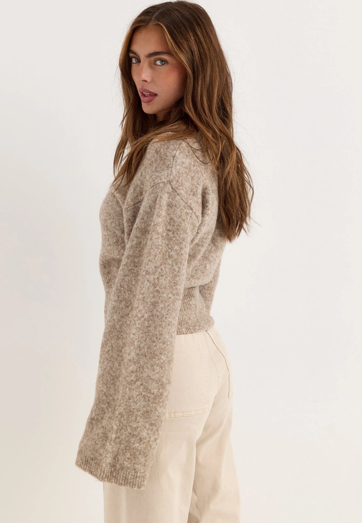 Knitted Wool Blend Wide Sleeve Sweater