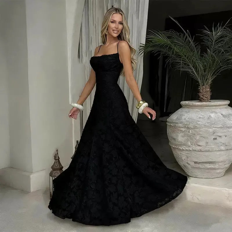 Thin straps jarquard maxi dress