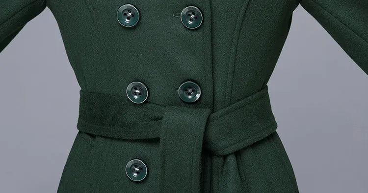 Handmade Dark Green Wool Coat – Double Breasted Military Long Overcoat 