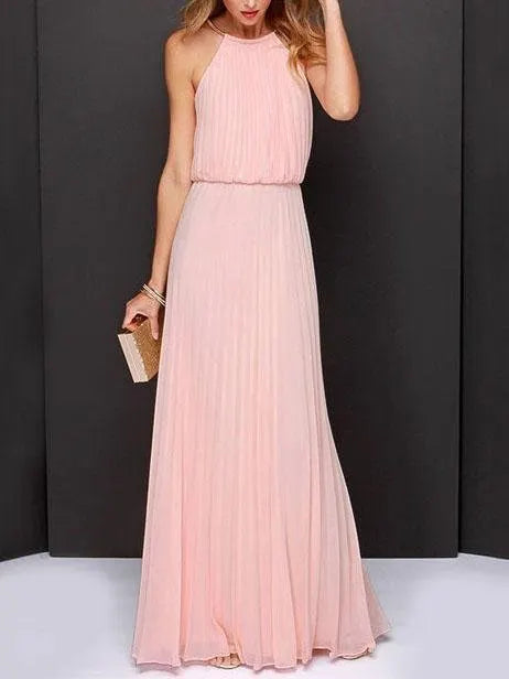 Solid Sleeveless Off-shoulder Dress