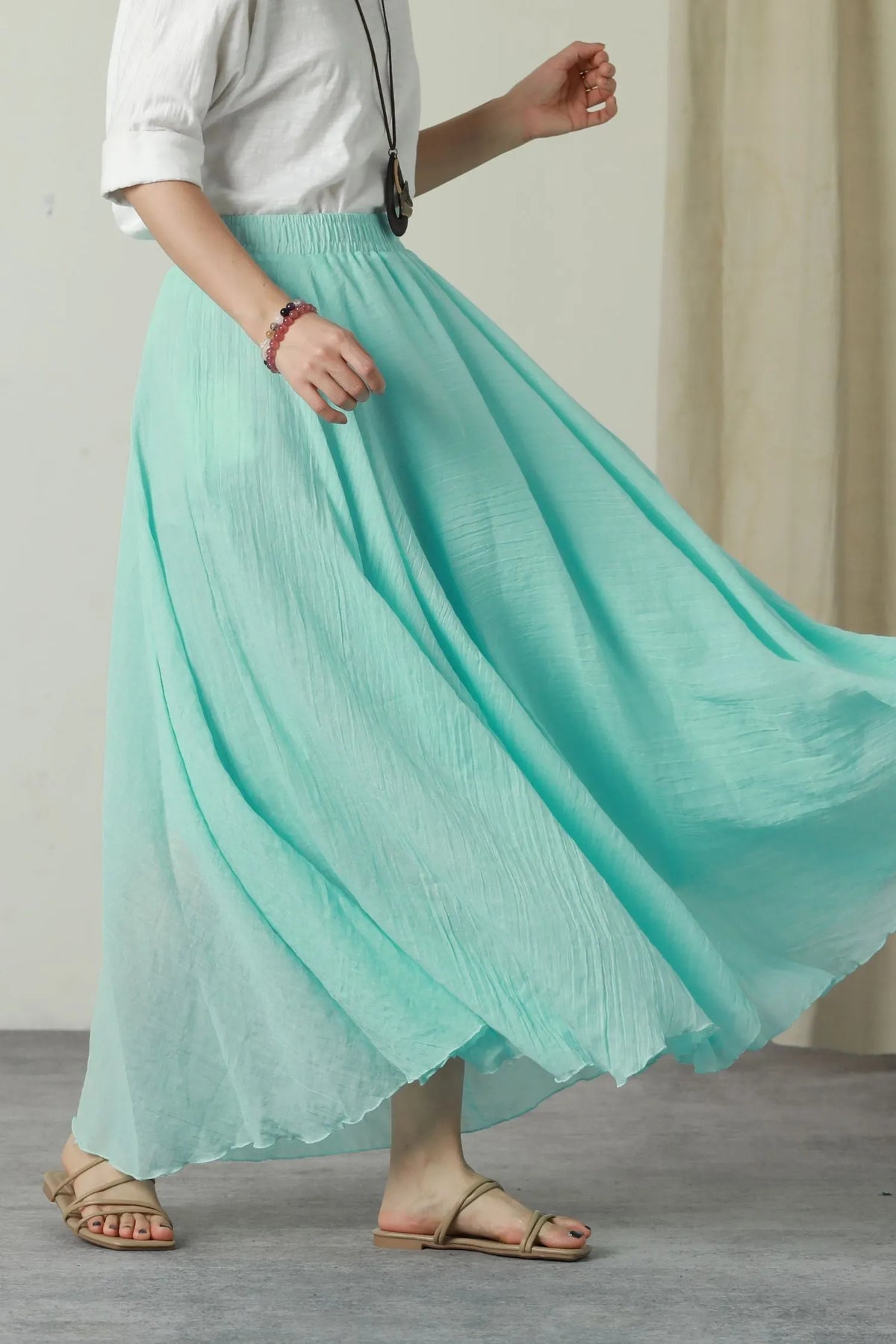 Summer swing long linen skirt women 6178