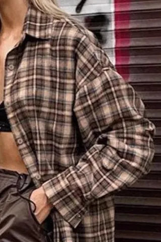 Vintage Plaid Long  Blouse