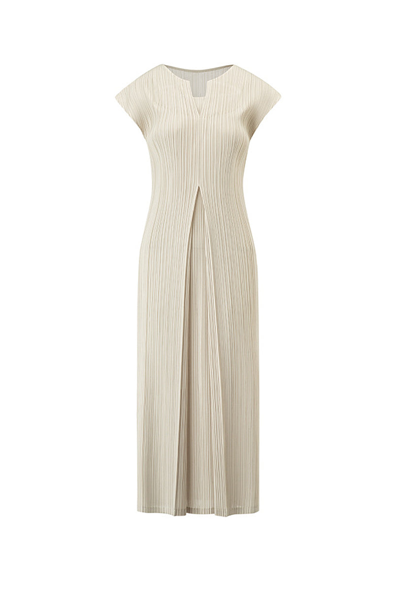 Designer Inspired Pleated Cap-Sleeve Midi Dress