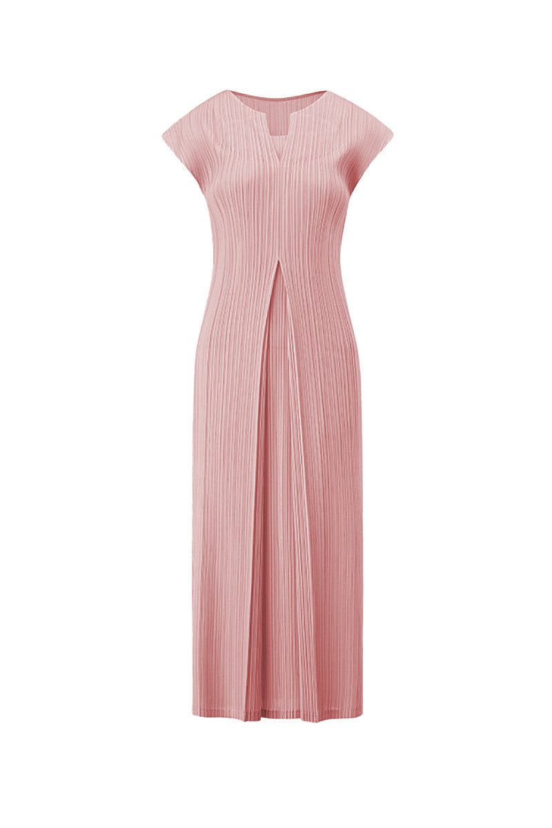 Designer Inspired Pleated Cap-Sleeve Midi Dress