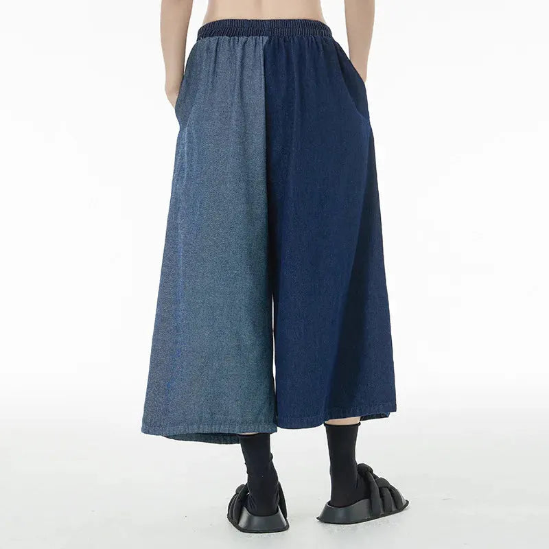 Women Patchwork Casual Denim High Elastic Waist Personality Fashion Loose Wide Leg Korea Spring Autumn New Jean