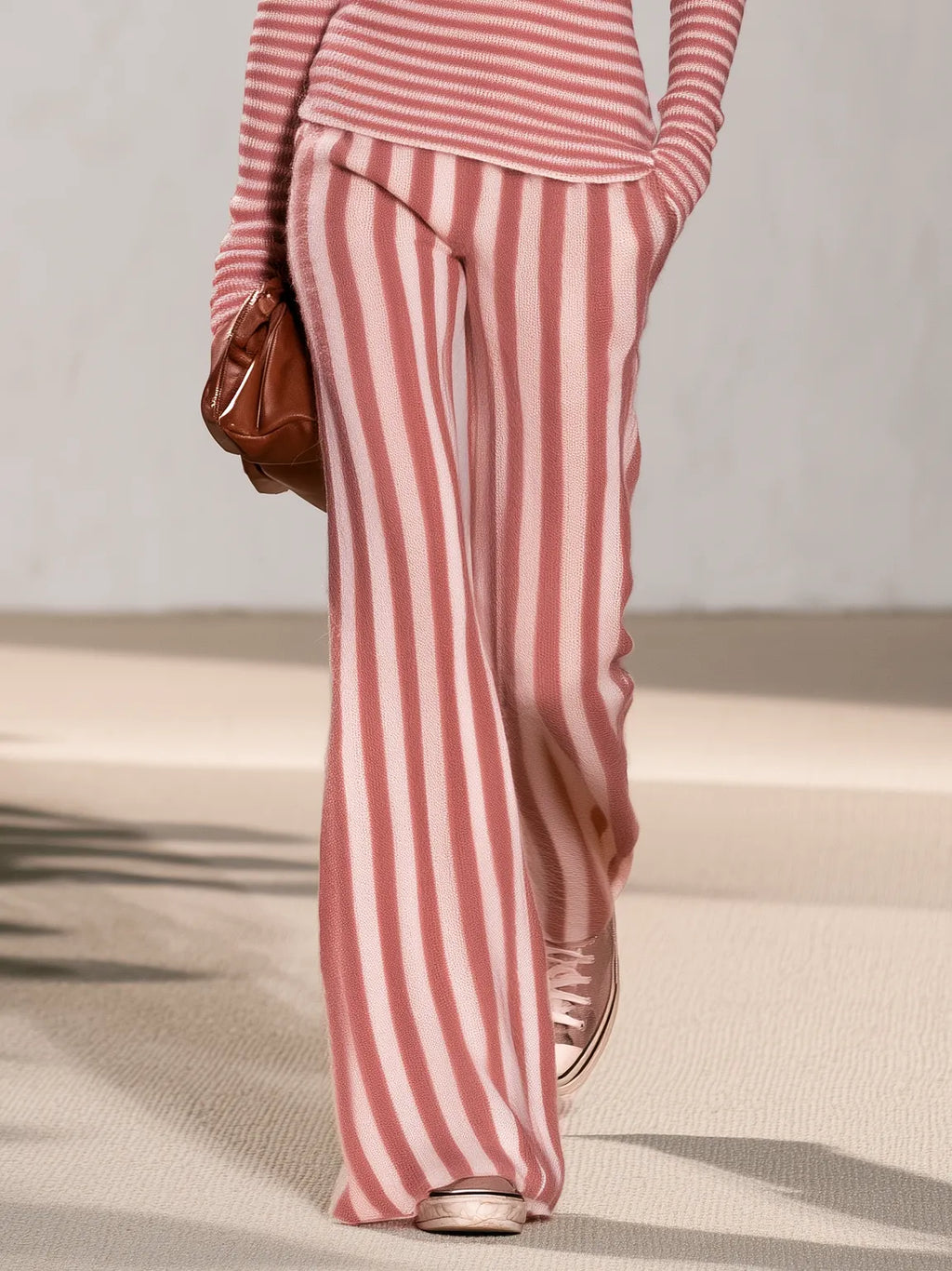 Retro Elegant Contrast Striped Knit Two-Piece Set For Women