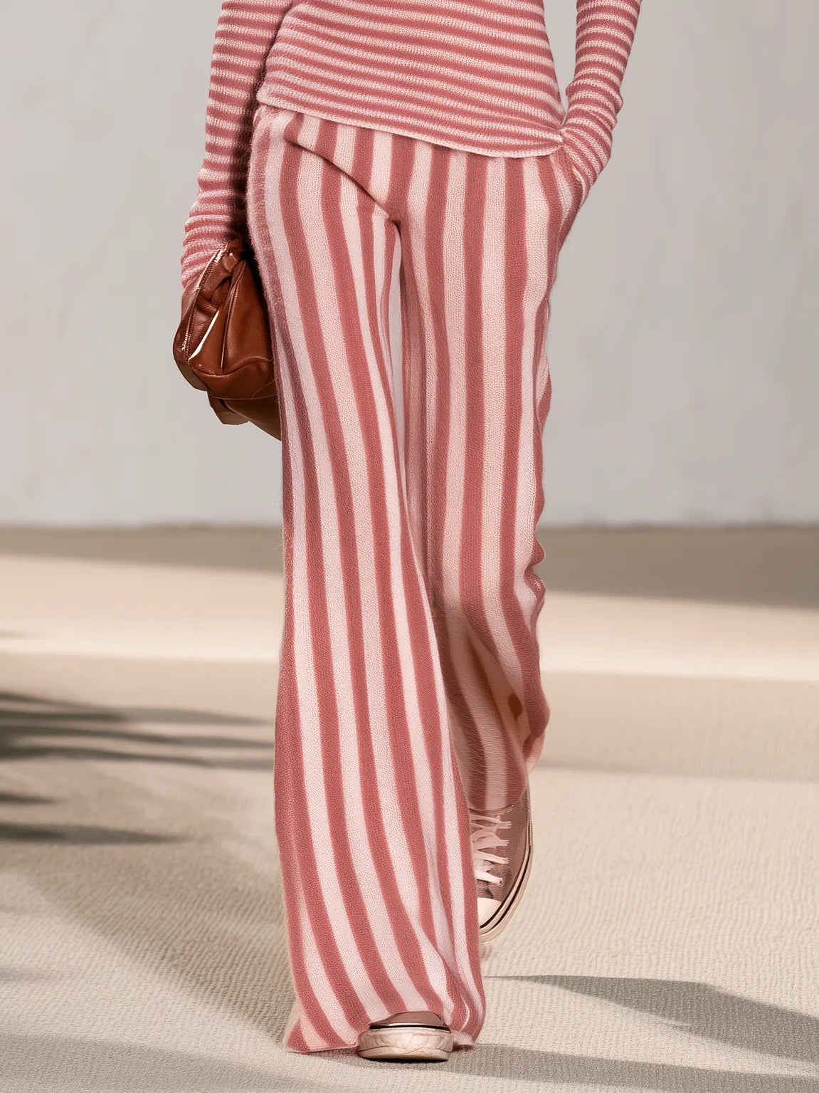 Retro Elegant Contrast Striped Knit Two-Piece Set For Women