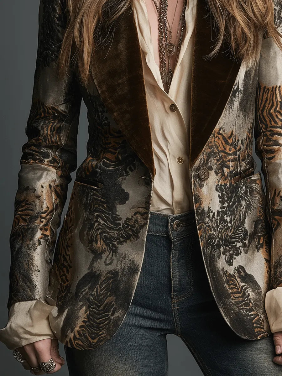 Baroque Velvet Jacquard Bronze Pattern Blazer