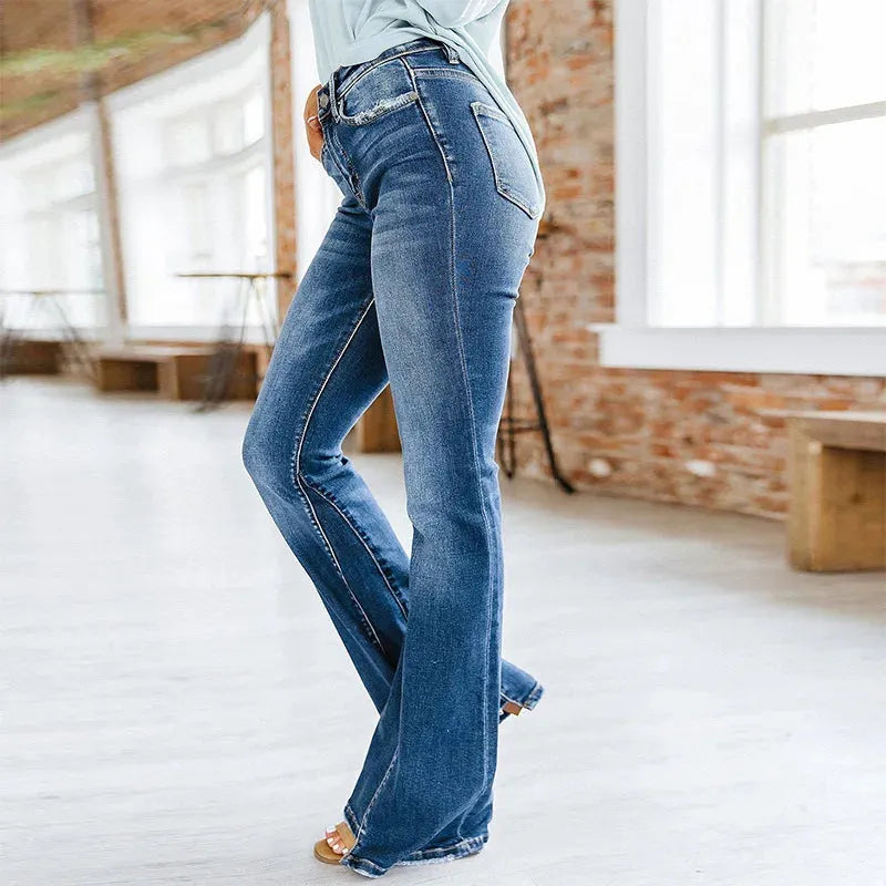 Patchwork Flared Vintage High Stretch Casual High Denim Jean