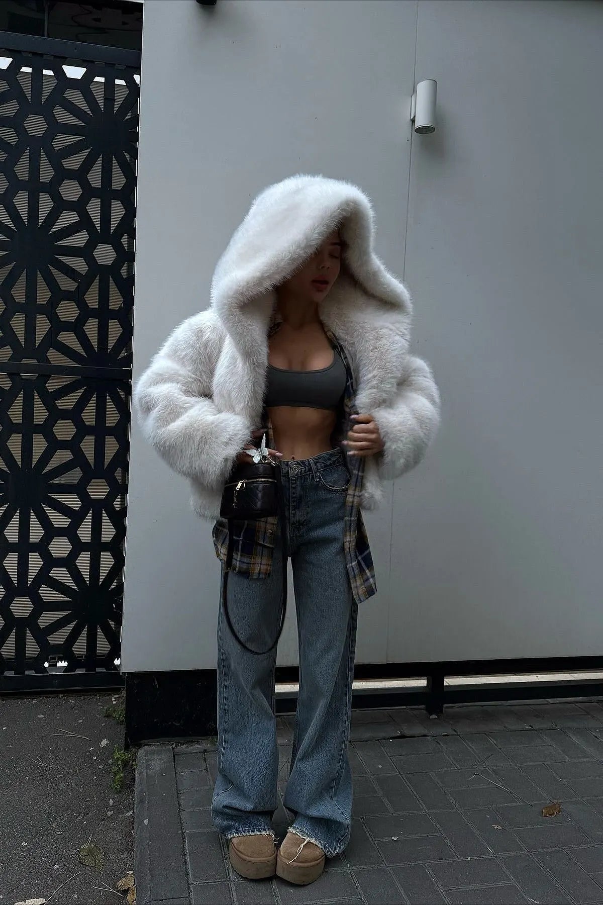 Hooded Faux Fox Fur White Short Coat