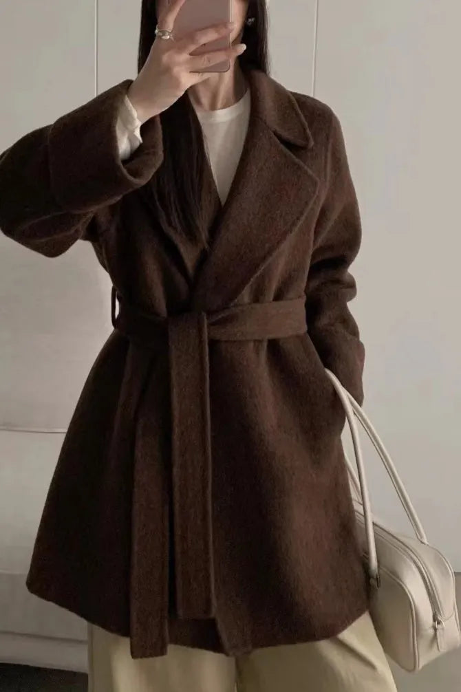 Robe-Style Double-Face Wool Long Coat