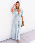 Anika Pocketed Button Down Ruffle Maxi Dress - Waterlily