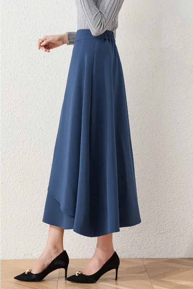 Brown Cotton Blend A-Line Long Skirt - Asymmetrical and High Waist 40