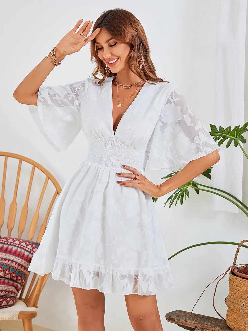 Morgana Cotton Eyelet Button Down Dress - Off White