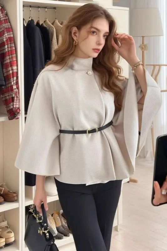 Belted Wool Cape Coat