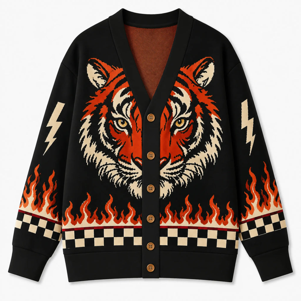 Chaotic Club Tiger Heat Vintage Halloween Flame Cardigan