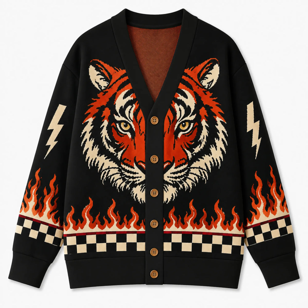 Chaotic Club Tiger Heat Vintage Halloween Flame Cardigan