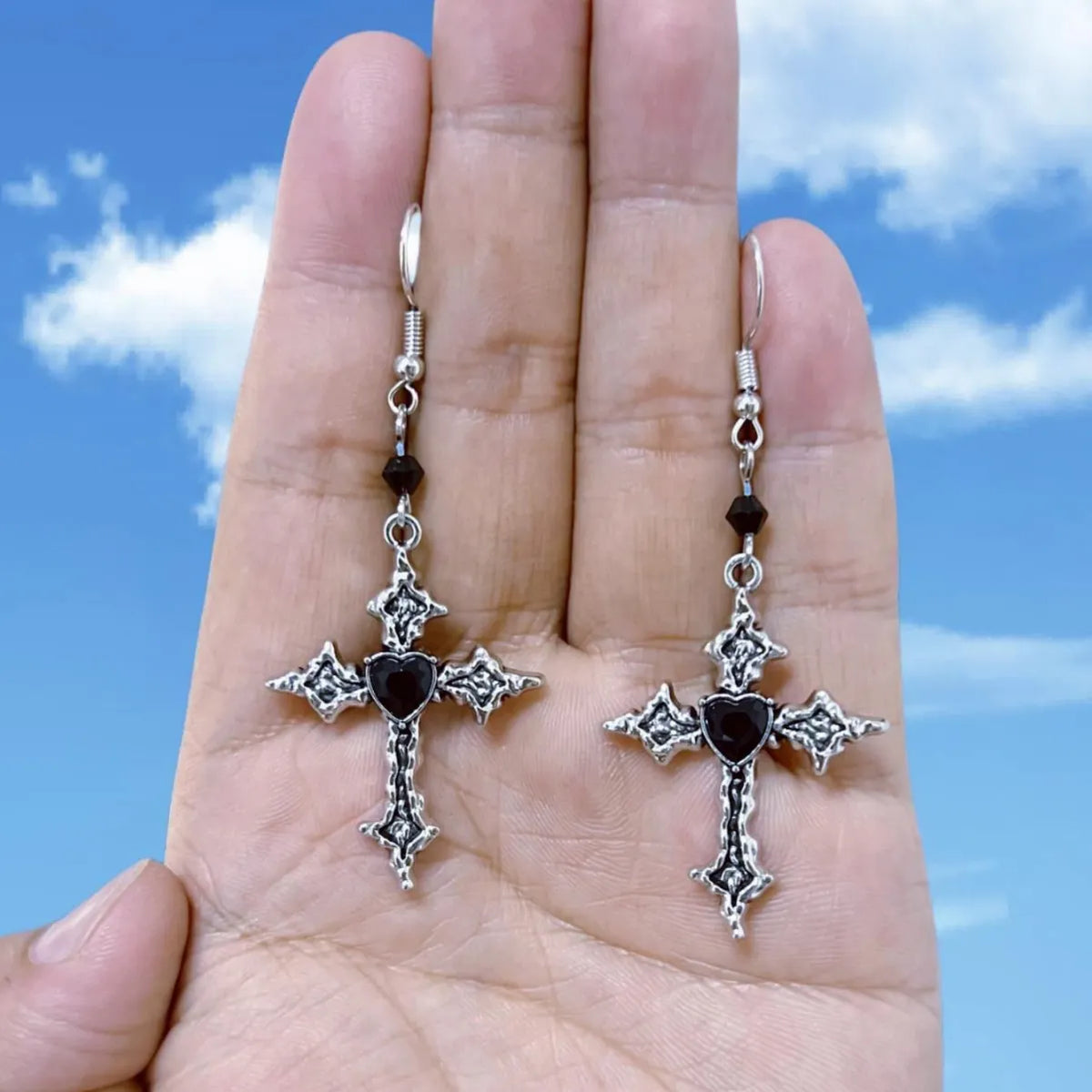 Red Heart Cross Earrings