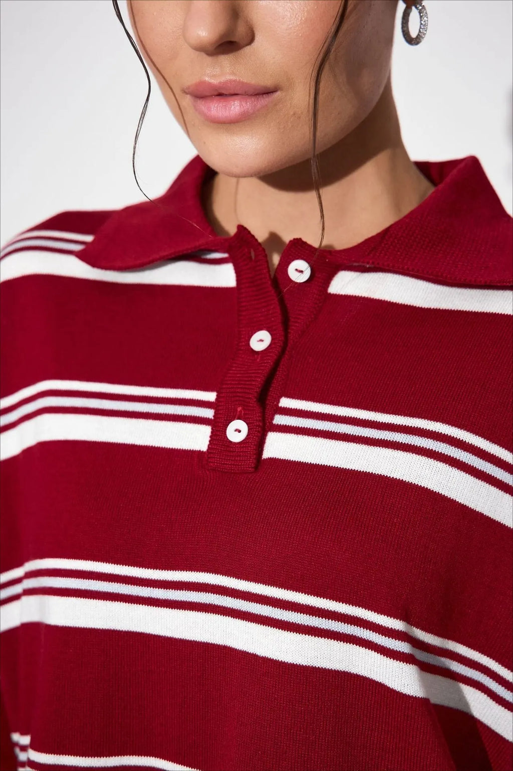 Relaxed Collared Striped Long Sleeve Blouse