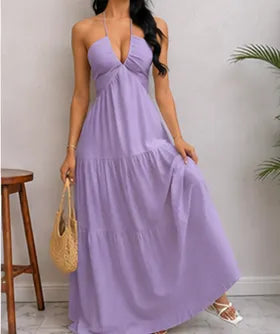 Ivory Halter Tiered Maxi Dress