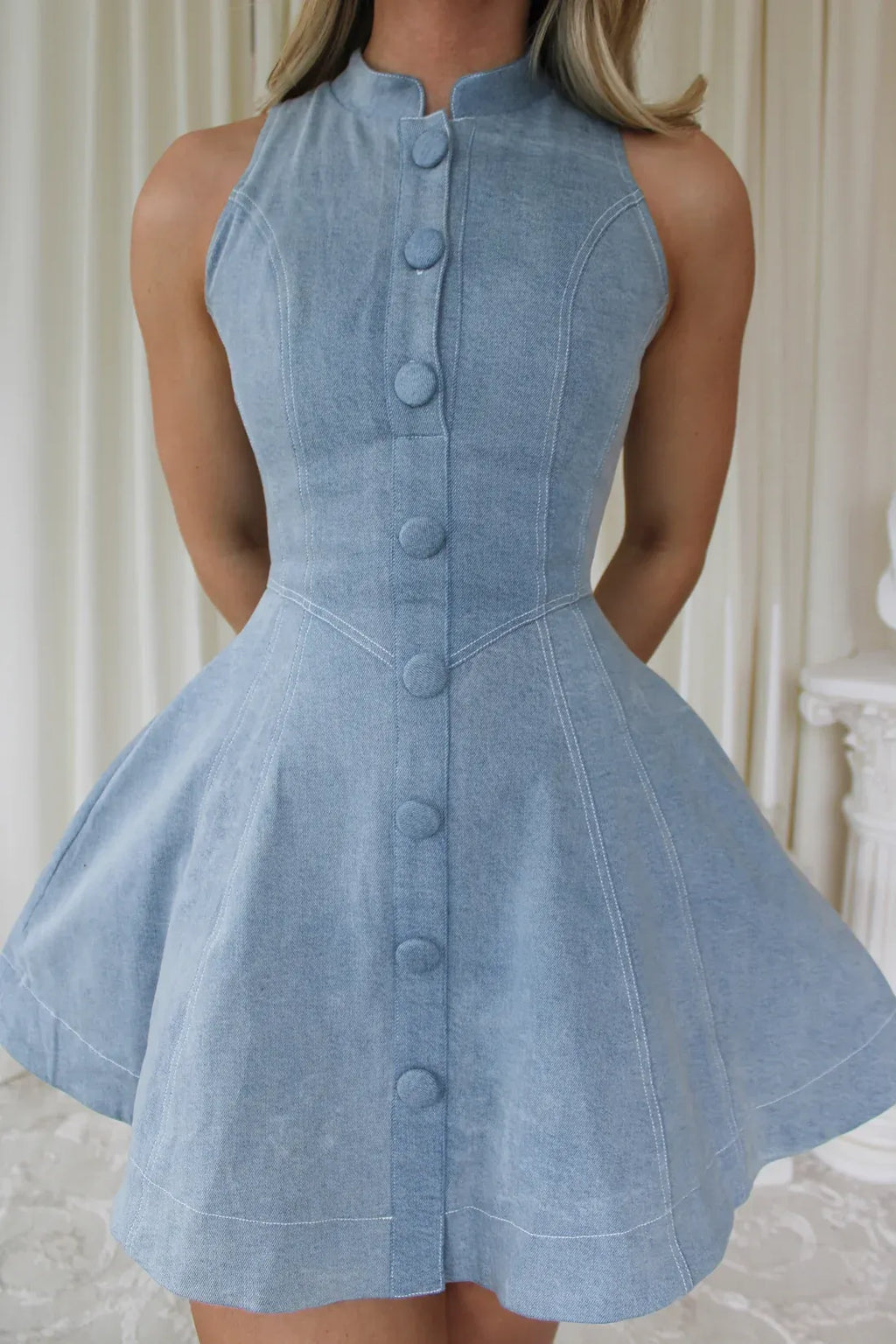 Halter Button-Front A-Line Mini Dress