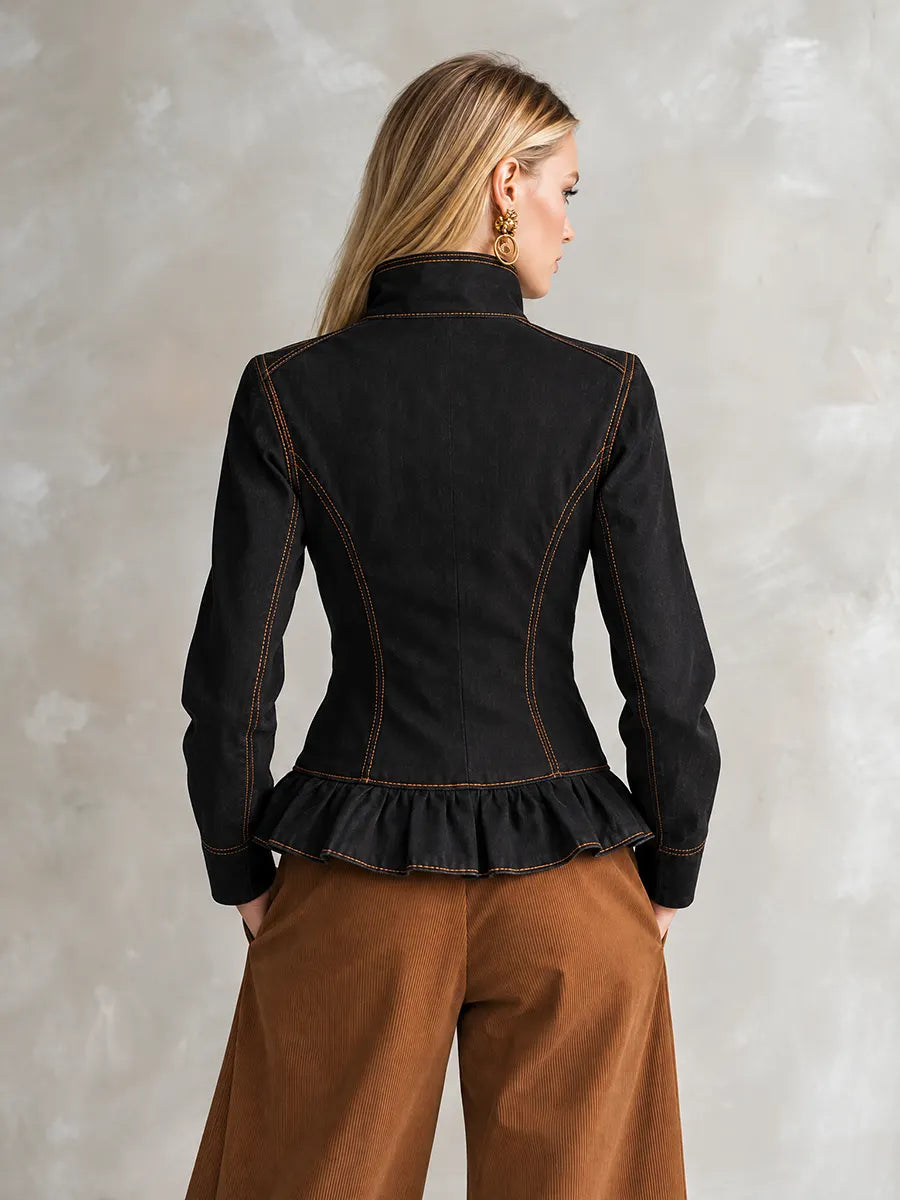 Black Zip Front Peplum Jacket