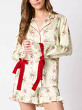 Festive  Mistletoe Print Bow Tie Pajama Set