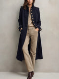 Classic Navy Military Button Long Coat