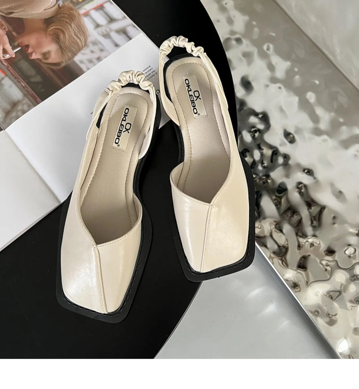 Back Empty Bag Head Sandals Women's Spring and Summer Flat Bottom Wind Square Head Single Shoes French Retro Sandals Out