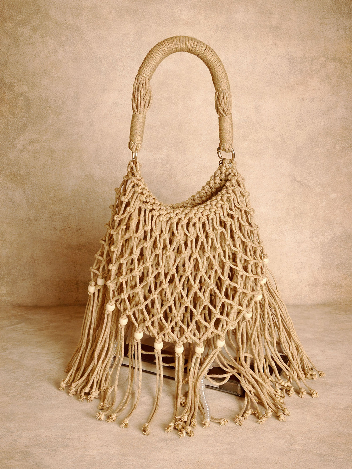 Women's Macrame Fringe Handbag, Boho Western Woven Tote Bag for Festival