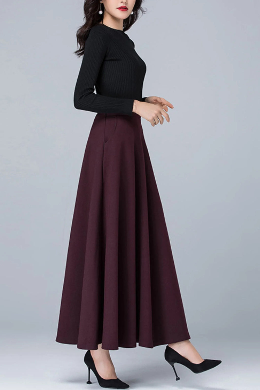 High waist long autumn skirt women 6197