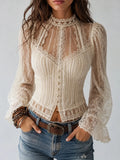 Cream Victorian Lace High-Neck Corset Blouse