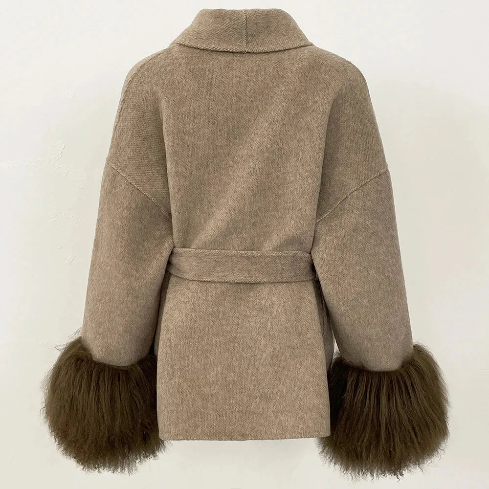 Elegant Mongolian Fur Woolen Overcoat