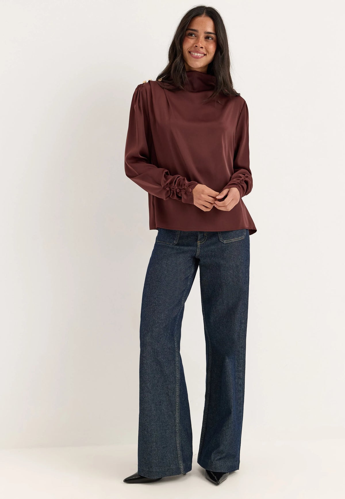 Satin Button Detail Blouse