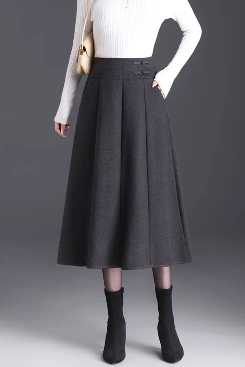 Elegant Brown Wool Skirt – Handmade A-Line Midi, Lined & With Pockets 