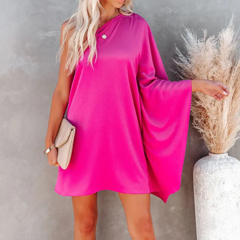 First Glance Satin One Shoulder Statement Dress - Blush
