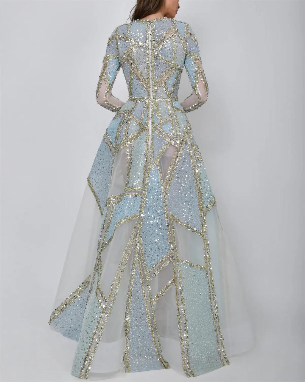 Women's Round Neck Long Sleeve Sequined Evening Dress