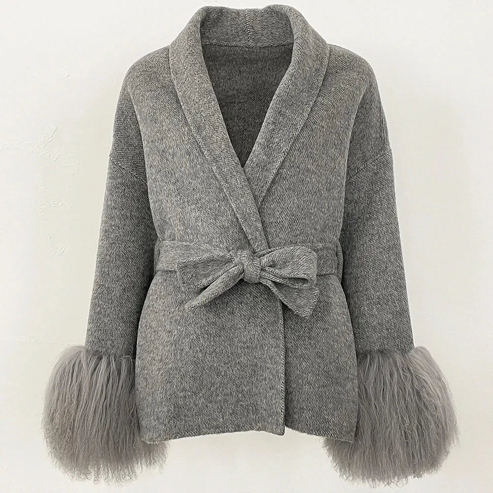 Elegant Mongolian Fur Woolen Overcoat