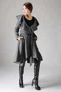 Wool Blend Ruffled Coat – Vintage Belted Lantern Sleeve Winter Jacket 1075